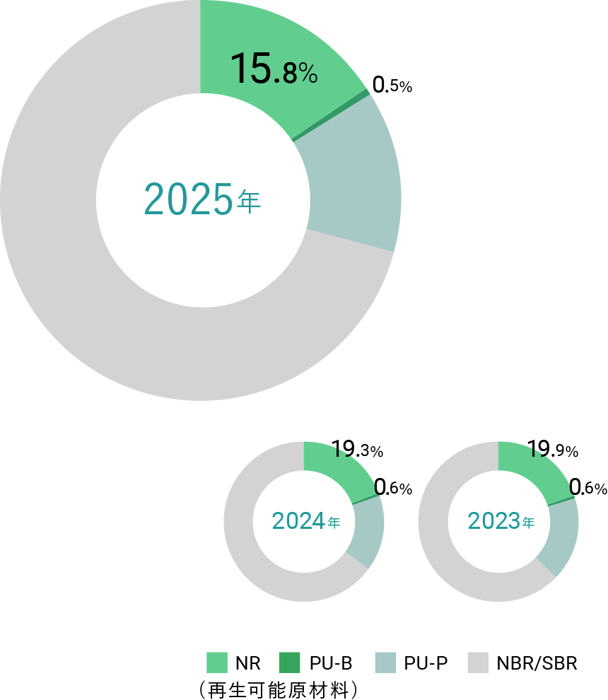 NR（再生可能原材料）、2024年 19.3%、2023年 19.9%、2022年 20.9%